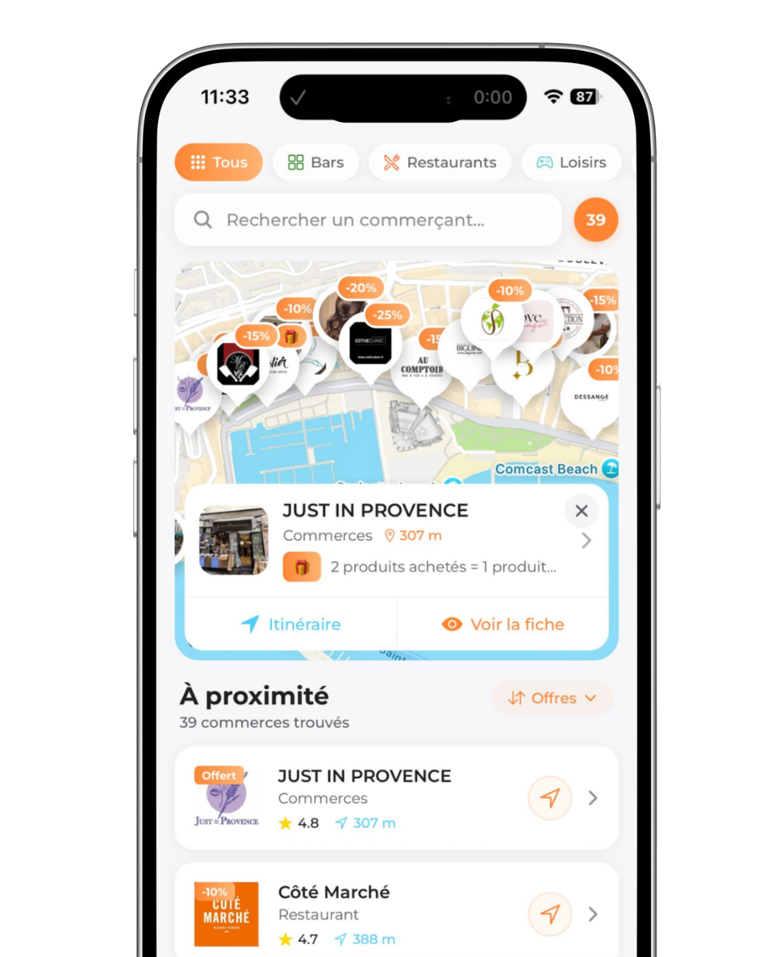 Mockup téléphone application Azur Avantages